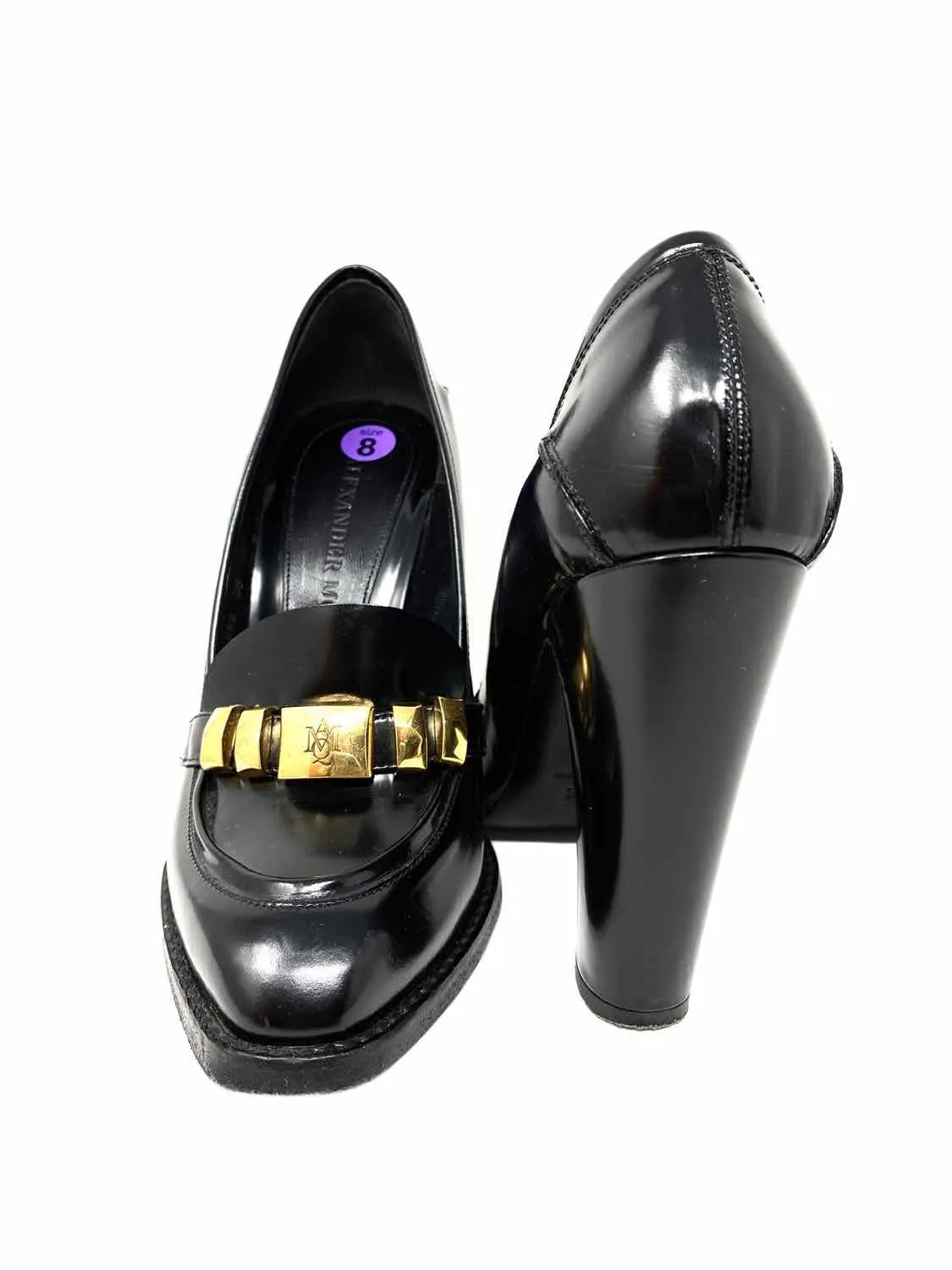 Alexander McQueen Women's Black Loafer Patent Leather Size 38/8 Pumps