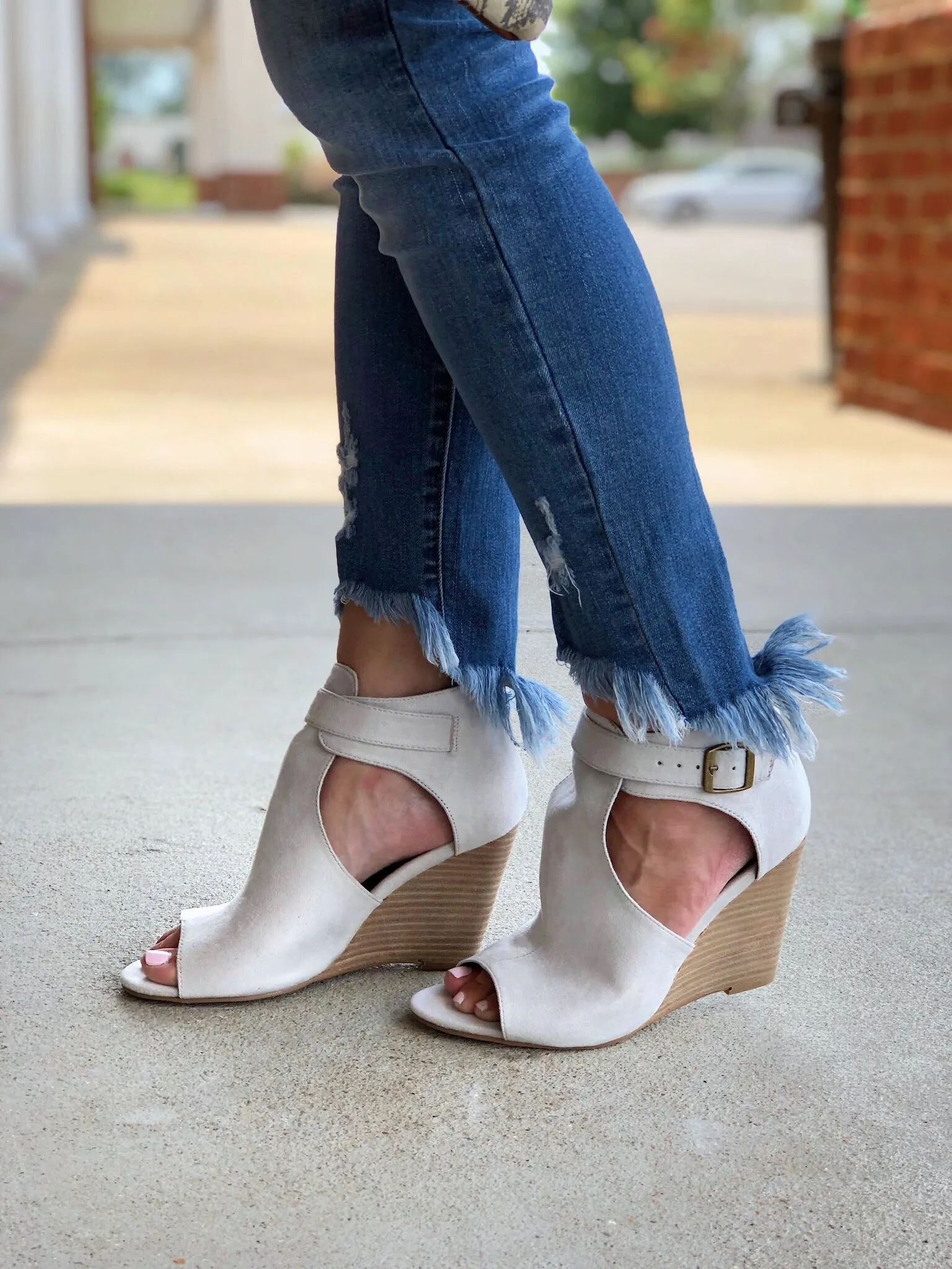 Avery Peep Toe Booties in Stone FINAL SALE