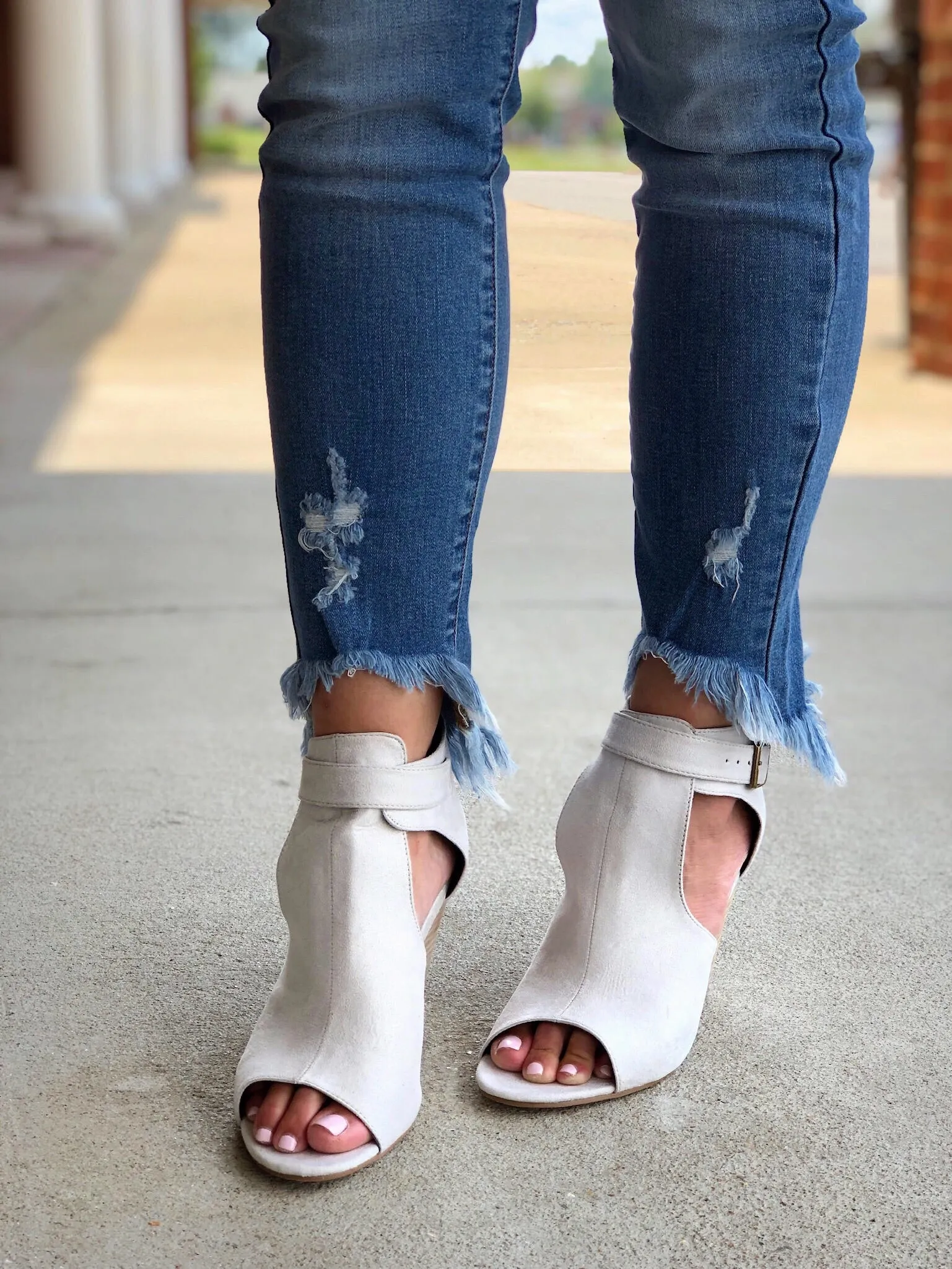 Avery Peep Toe Booties in Stone FINAL SALE