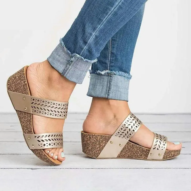 Chicvane Women Leather Strap Open Peep Toe Wedges Sandals