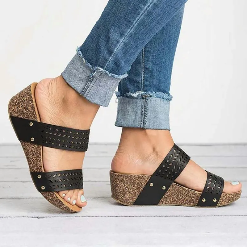 Chicvane Women Leather Strap Open Peep Toe Wedges Sandals
