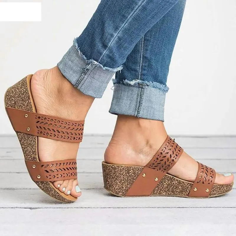 Chicvane Women Leather Strap Open Peep Toe Wedges Sandals