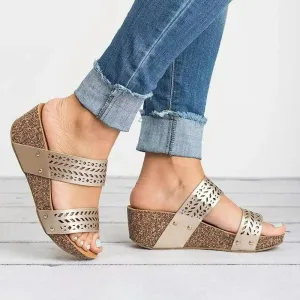 Chicvane Women Leather Strap Open Peep Toe Wedges Sandals