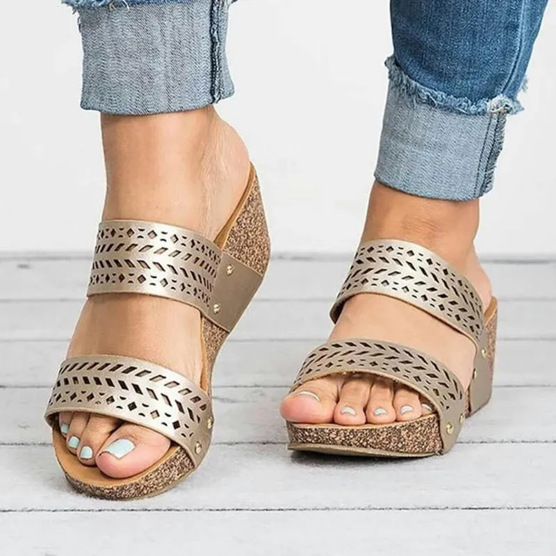 Chicvane Women Leather Strap Open Peep Toe Wedges Sandals