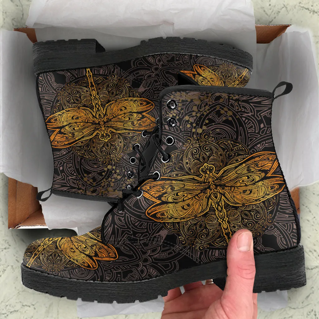 Combat Boots - Dragonfly | Vegan Leather Lace Up Boots Women, Women's Boots, Men's Boots 9.5, Custom Shoes