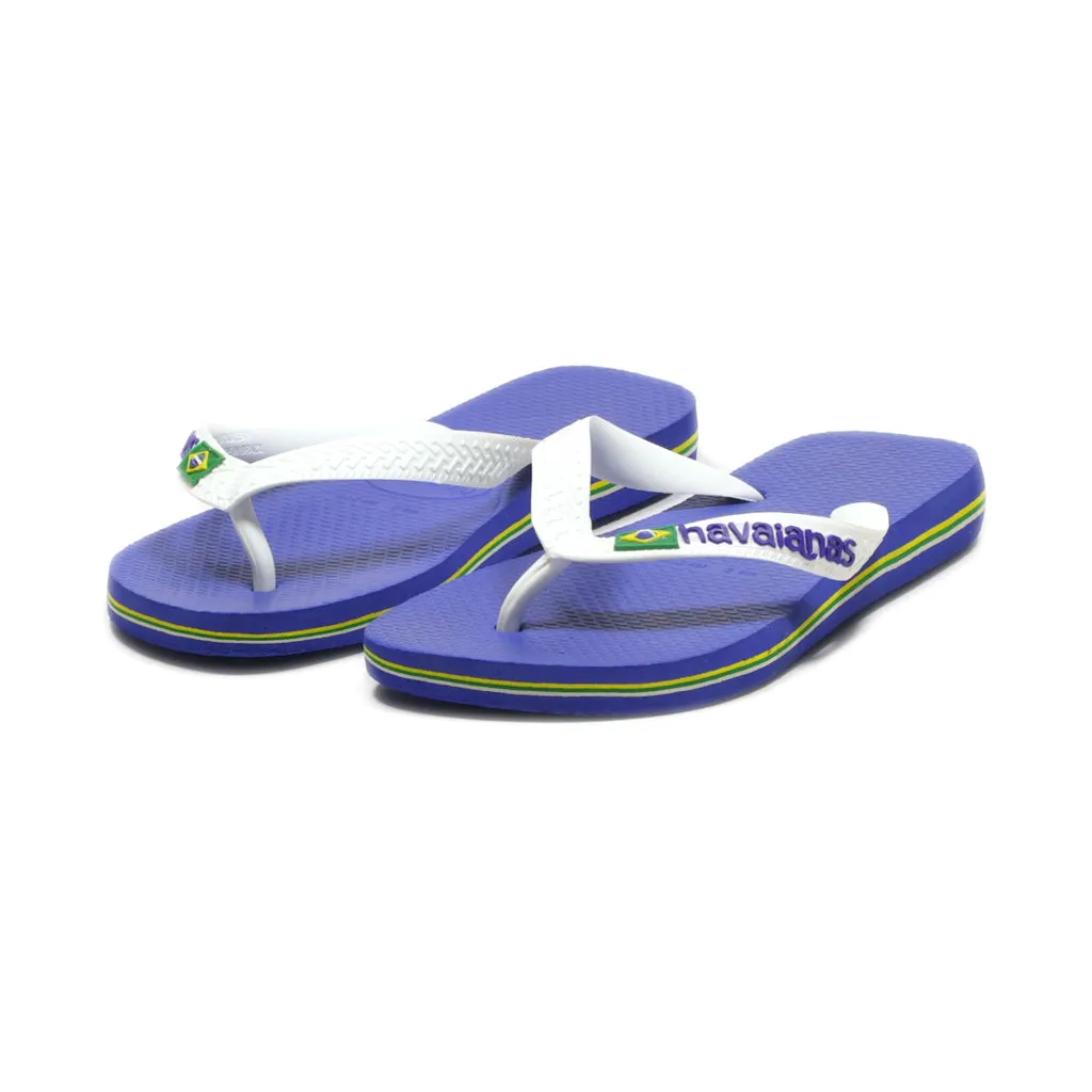 Havaianas Flat Rubber Slipper With Flag Print Flat Sandals Rubber Blue Colour For Kids