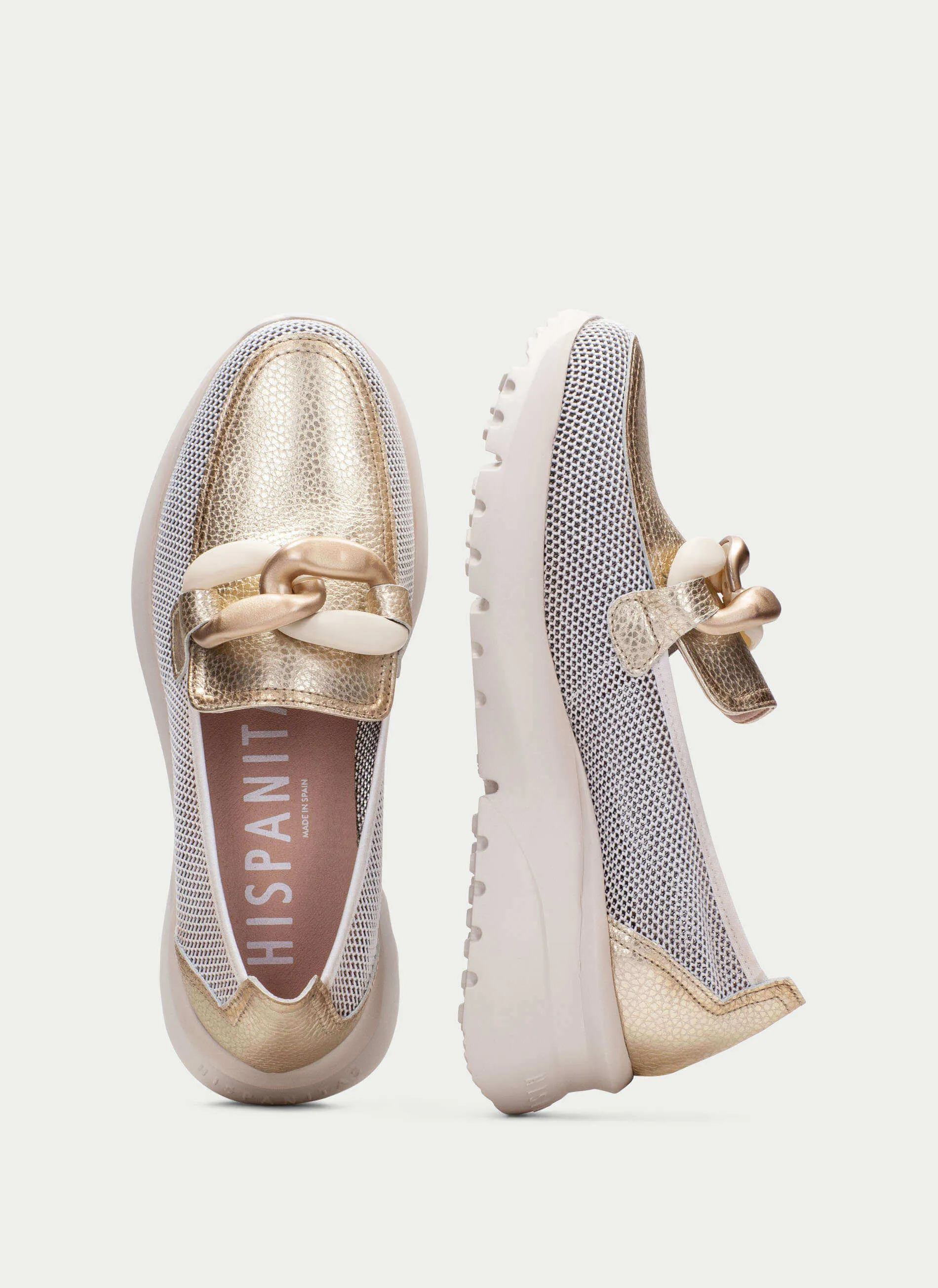 Hispanitas Gold Leather Slip On Shoes