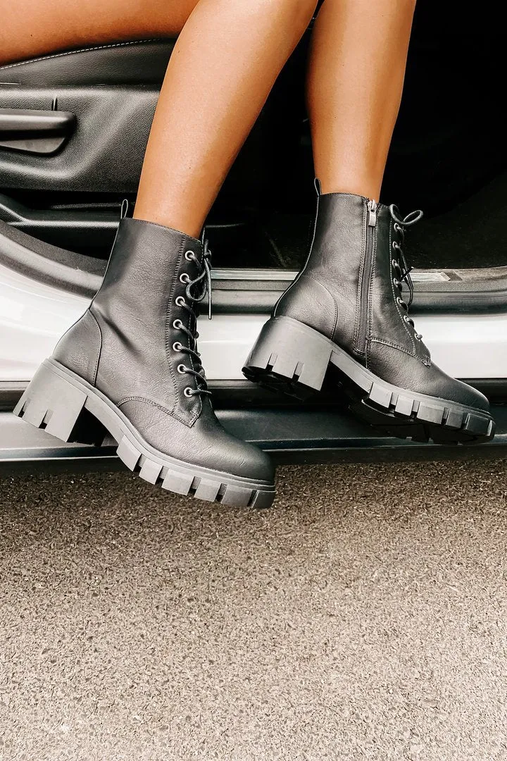 IMPERFECT Questionable Intentions Chunky Faux Leather Combat Boots (Black)