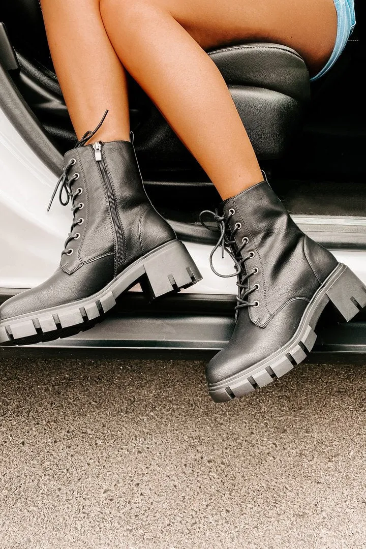 IMPERFECT Questionable Intentions Chunky Faux Leather Combat Boots (Black)