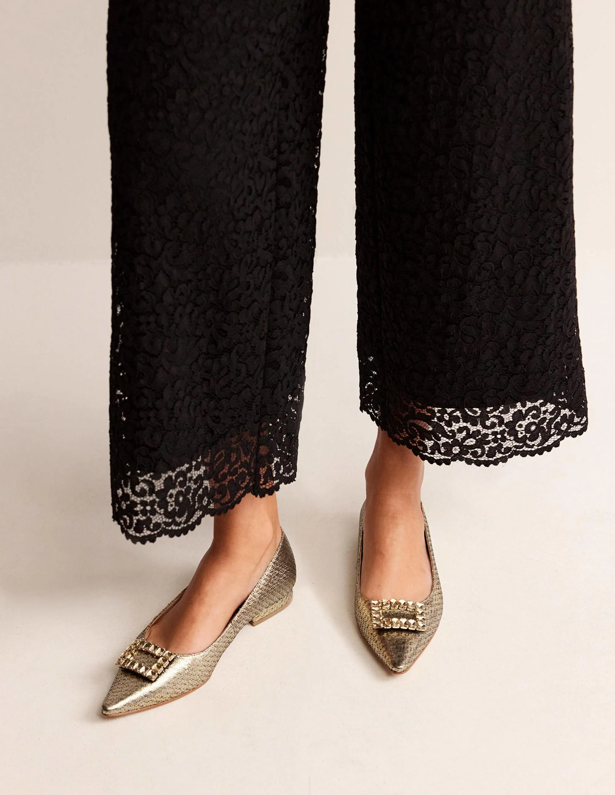 Jewelled-Buckle Flats-Gold Metallic