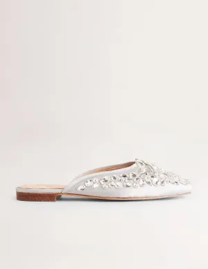 Jewelled Flat Mules-Silver