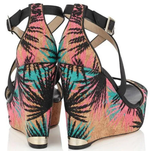 JIMMY CHOO Portia 120 Embroidered Cork Sandal