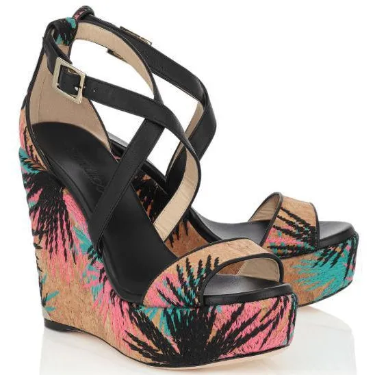 JIMMY CHOO Portia 120 Embroidered Cork Sandal