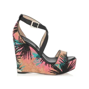 JIMMY CHOO Portia 120 Embroidered Cork Sandal