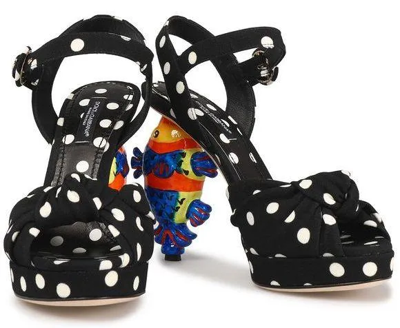 Knotted Polka-Dot Crepe Platform Sandals