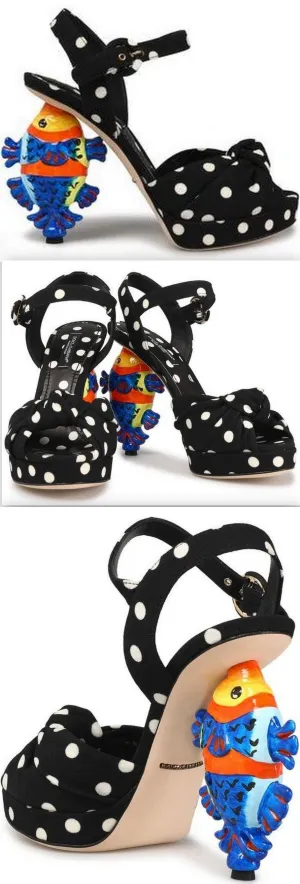 Knotted Polka-Dot Crepe Platform Sandals