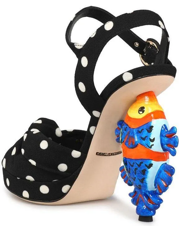 Knotted Polka-Dot Crepe Platform Sandals