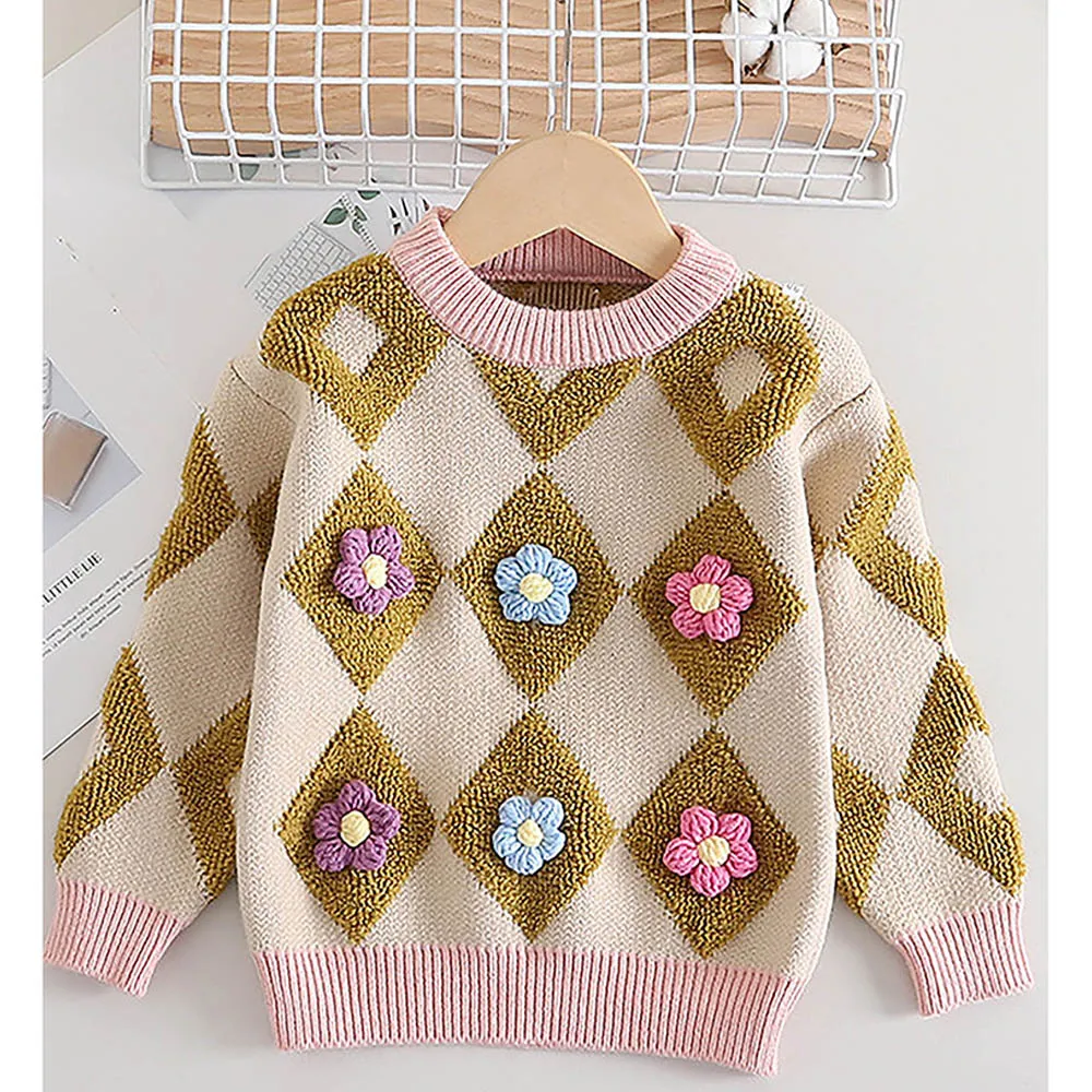 Little Surprise Box 2pcs Occur Diamond Floral Cardigan And Skirt Winter Wear Set For Girls