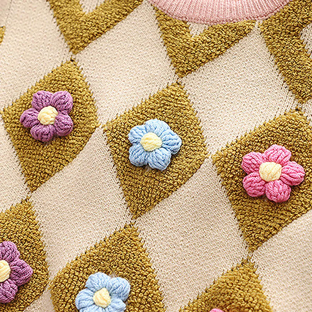 Little Surprise Box 2pcs Occur Diamond Floral Cardigan And Skirt Winter Wear Set For Girls