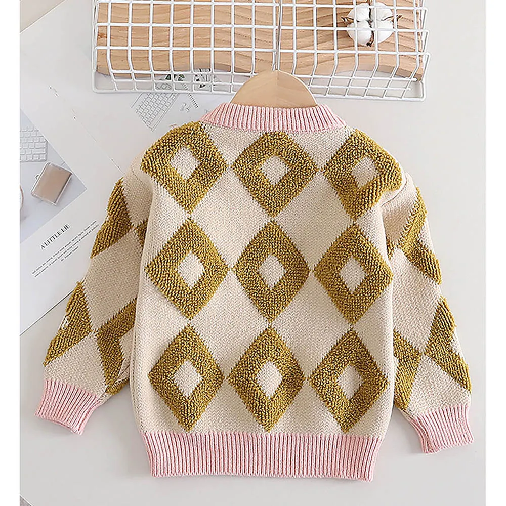 Little Surprise Box 2pcs Occur Diamond Floral Cardigan And Skirt Winter Wear Set For Girls