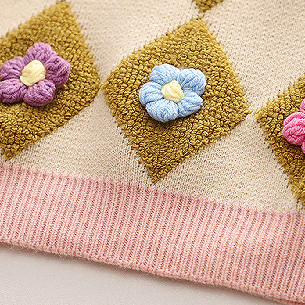 Little Surprise Box 2pcs Occur Diamond Floral Cardigan And Skirt Winter Wear Set For Girls