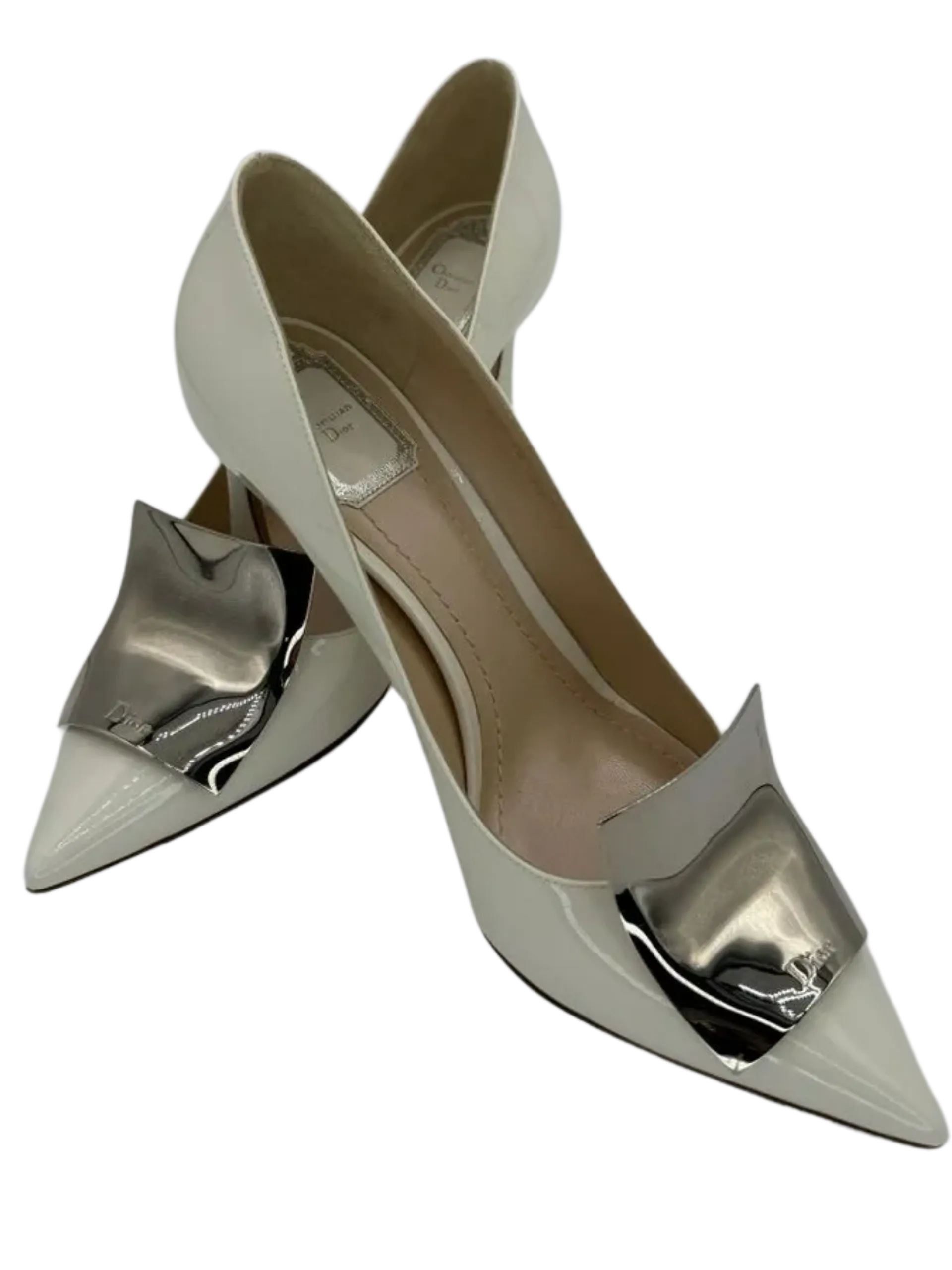 *NEW* Christian Dior White Patent Leather "Instinct" Pointed Toe Pumps