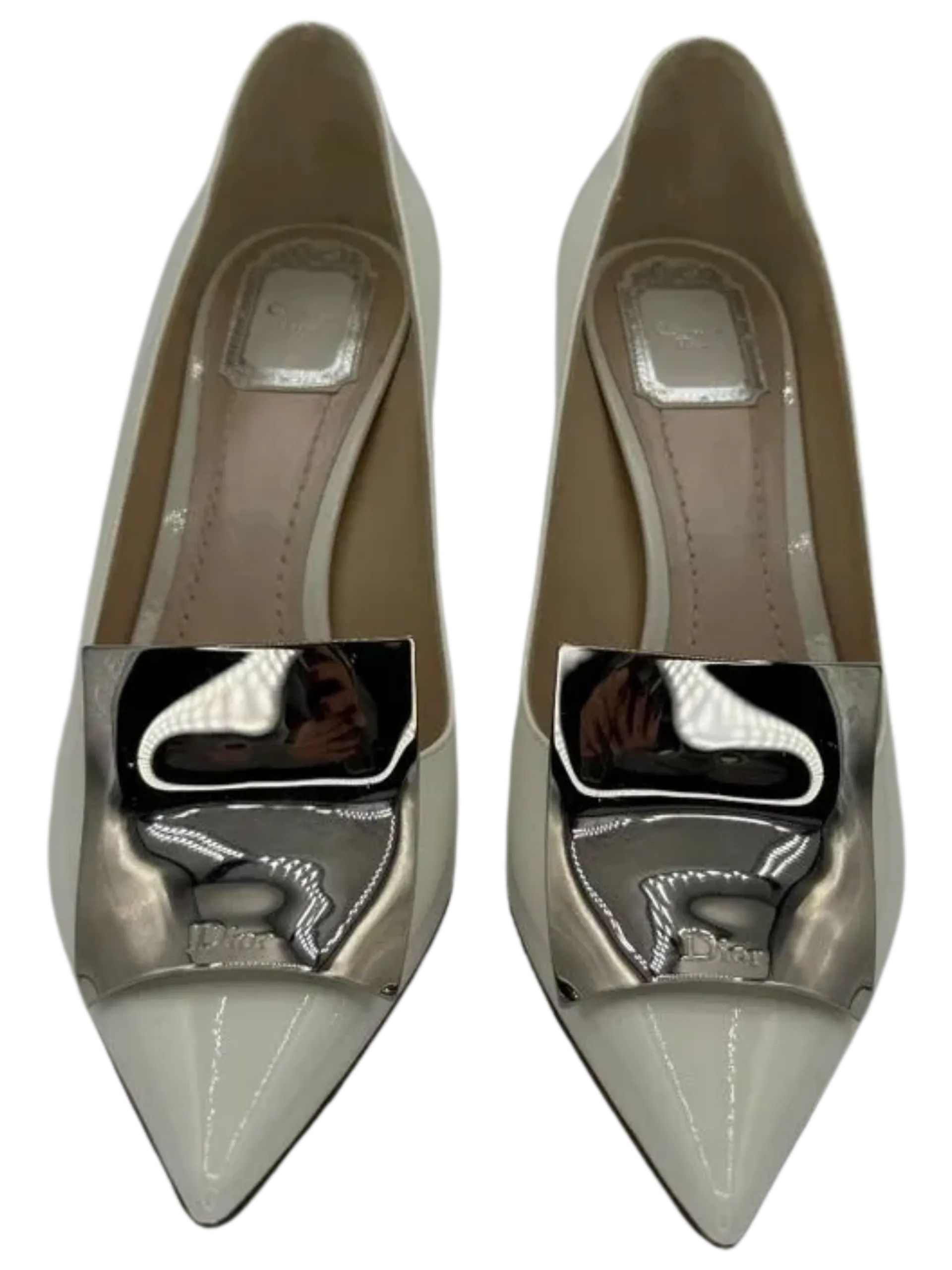 *NEW* Christian Dior White Patent Leather "Instinct" Pointed Toe Pumps