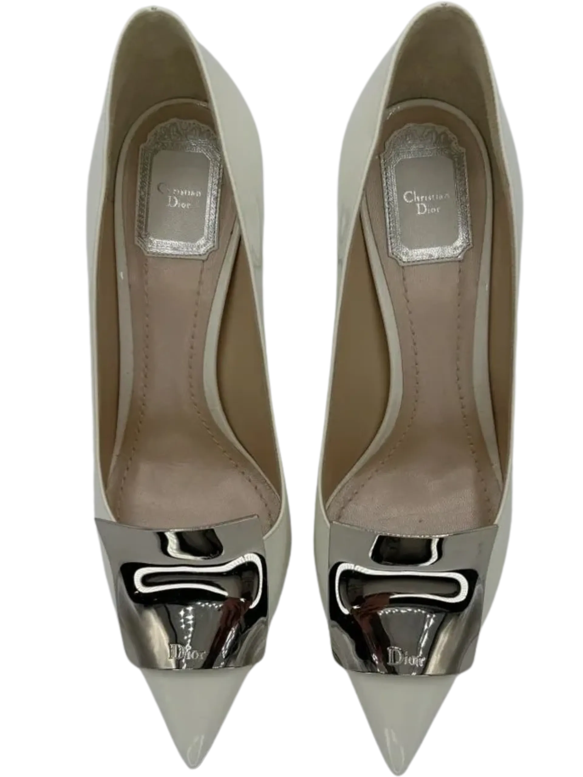 *NEW* Christian Dior White Patent Leather "Instinct" Pointed Toe Pumps