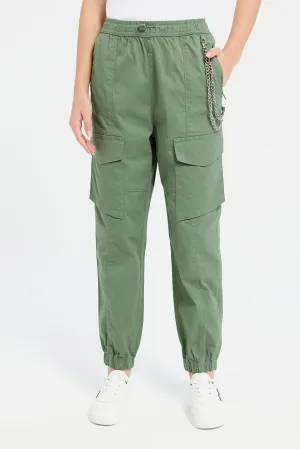 Senior Girls Green Cargo Pants