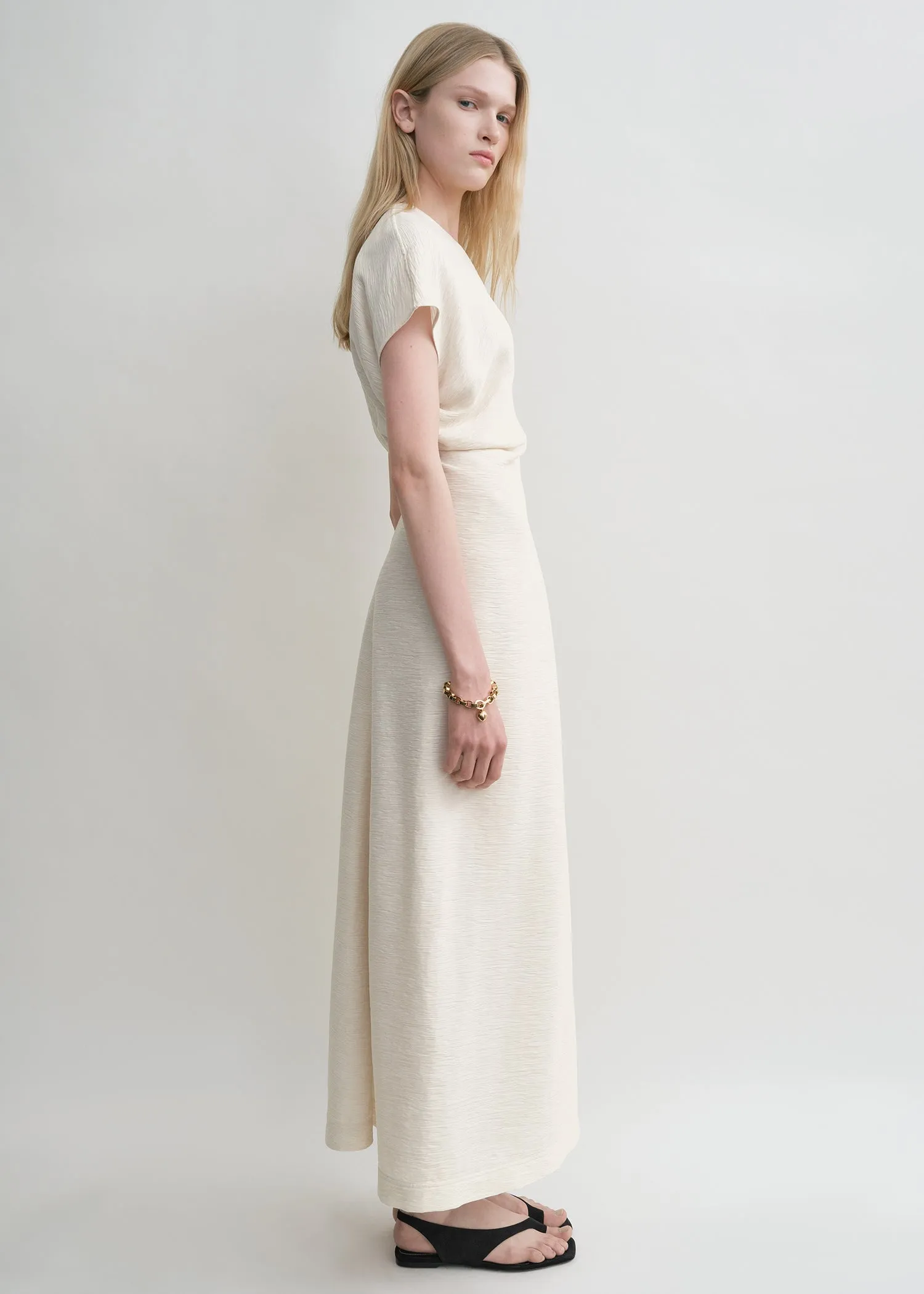 Slouch waist crinkled dress cream