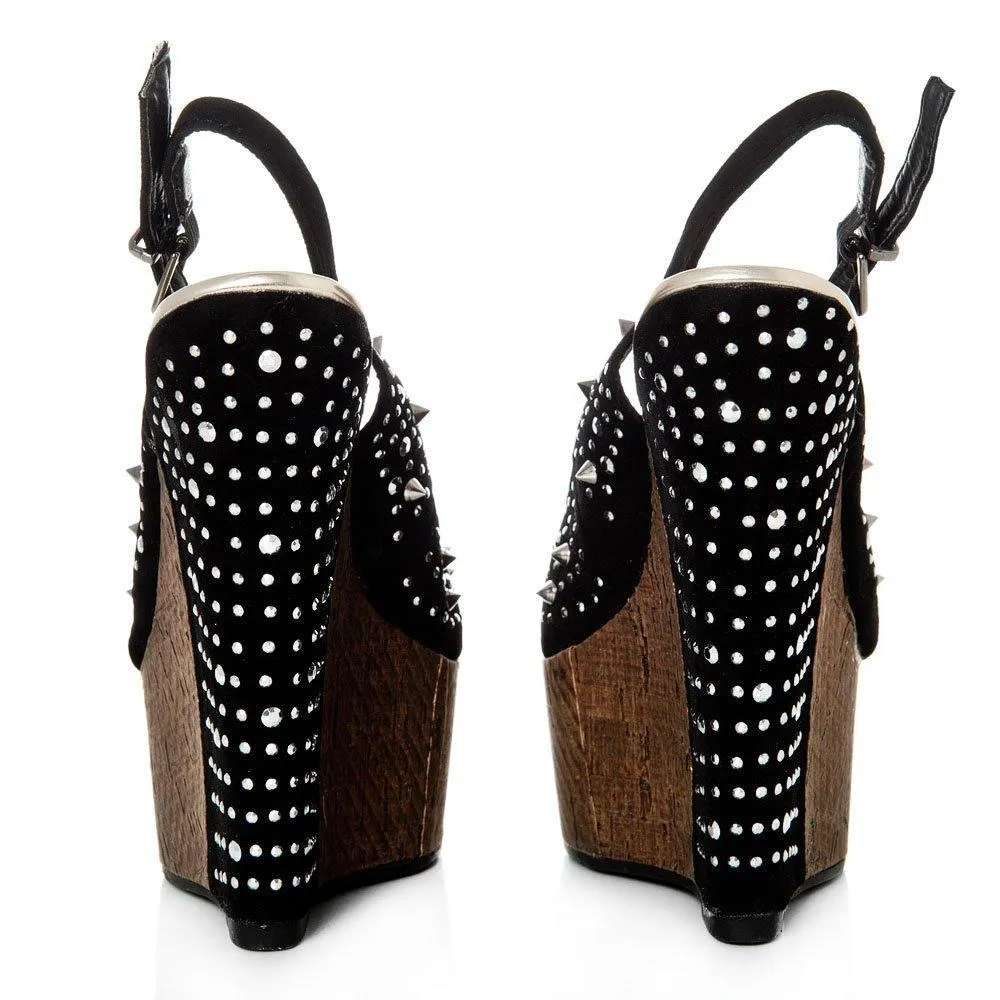 Tweed Wedge High Heeled Peep Toe Sling Backs