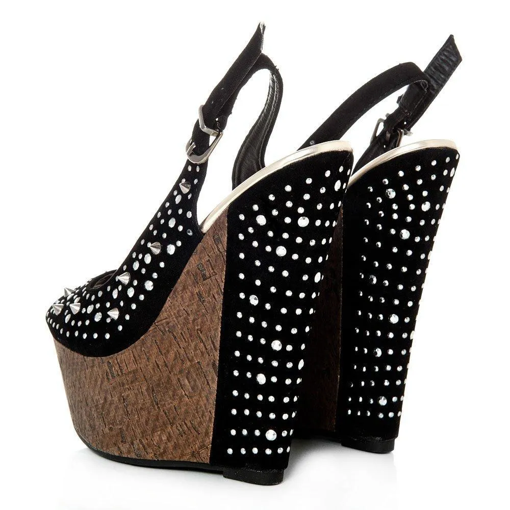 Tweed Wedge High Heeled Peep Toe Sling Backs