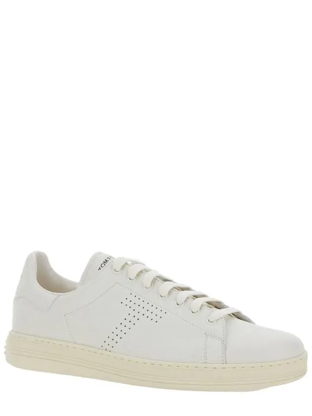 'Waiwick' White Low Top Sneakers With Perforated Logo On The Side And Logo Patch On The Tongue In Grained Leather Man