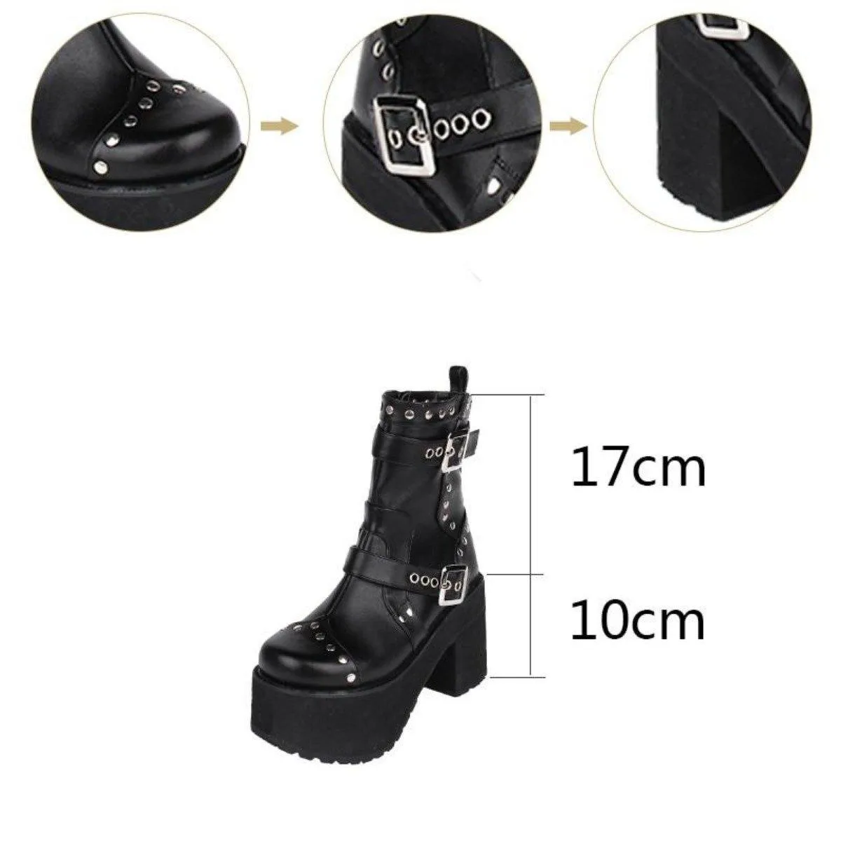 Women's Buckle Straps Studded High Heel Boots